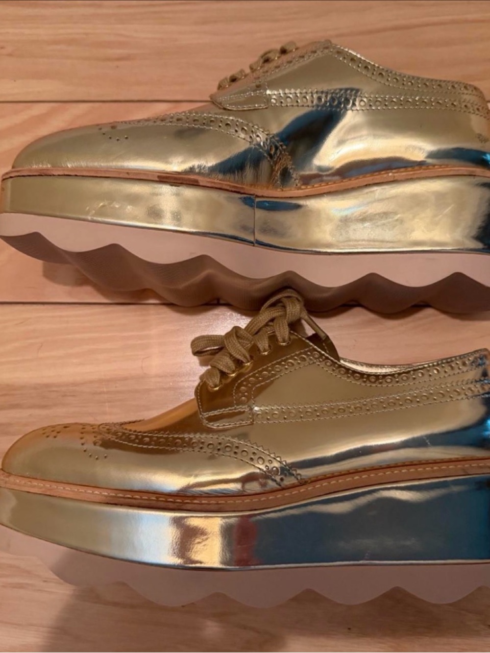 Prada Metallic Gold Brogue Platform Loafers - Women - Picture 2 of 7